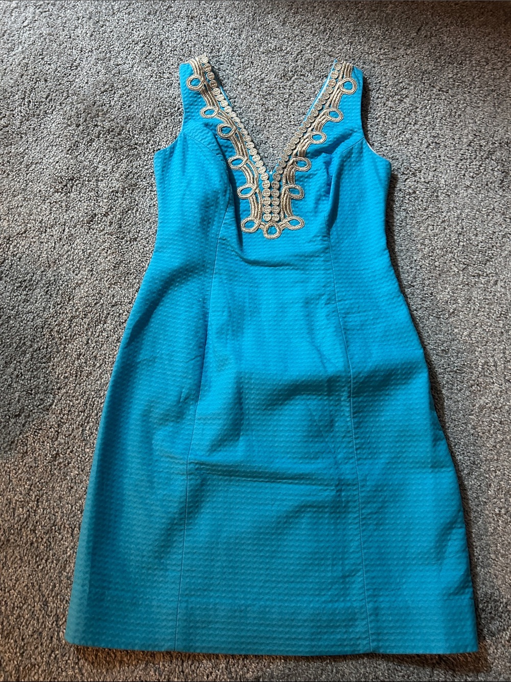 Lilly Pulitzer Turquoise Embellished V-Neck Sleeveless Shift Dress